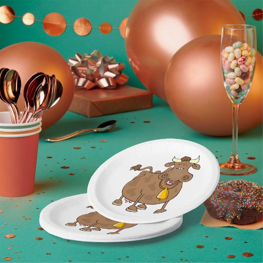 Assiettes En Carton Drôle Cartoon Vache Brown avec Bell Animal de ferm