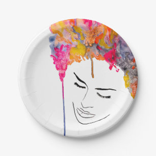 Assiettes En Carton Drôle coloré de l'art des femmes arc-en-ciel