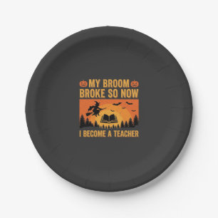 Assiettes En Carton Drôle de professeur d'Halloween Balai cassé Design