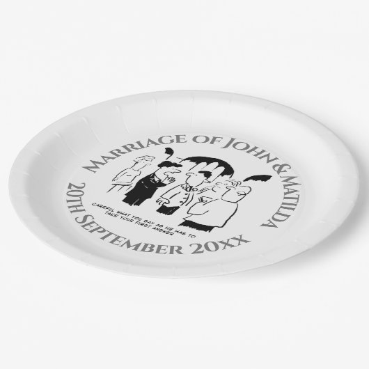 Assiettes En Carton Drôle dessin animé lors d'une réception de mariage (Angle)