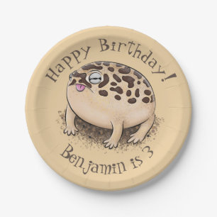 Assiettes En Carton Drôle dessin de grenouille à pluie dans le désert