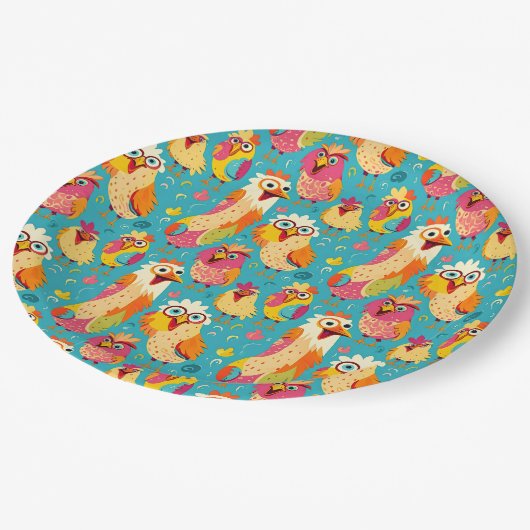 Assiettes En Carton Drôle dessin humoristique Poulets Abstraits (Angle)
