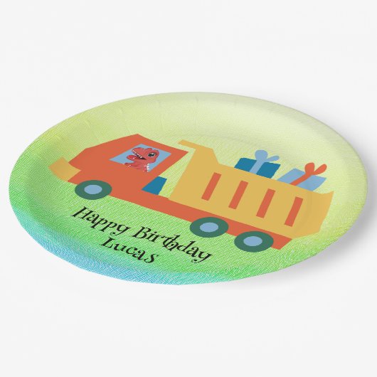 Assiettes En Carton Drôle dinosaure cadeau camion fête d'anniversaire  (Angle)