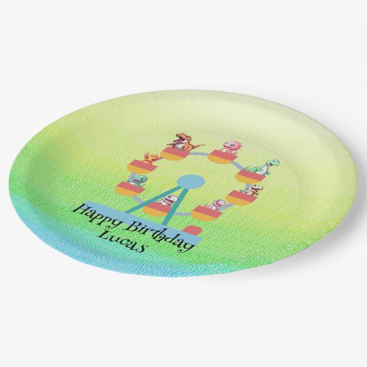 Assiettes En Carton Drôle dinosaure Ferris roue fête d'anniversaire do (Angle)