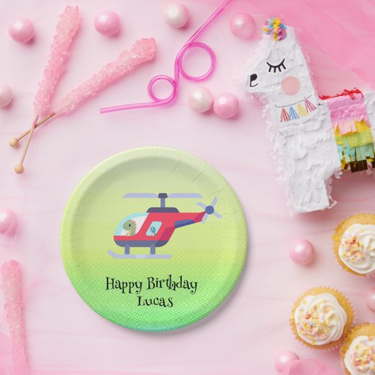Assiettes En Carton Drôle dinosaure Hélicoptère fête d'anniversaire do (Fête)