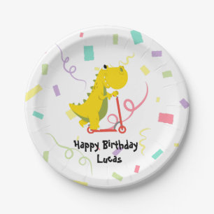 Assiettes En Carton Drôle dinosaure Scooter jouet anniversaire garçon