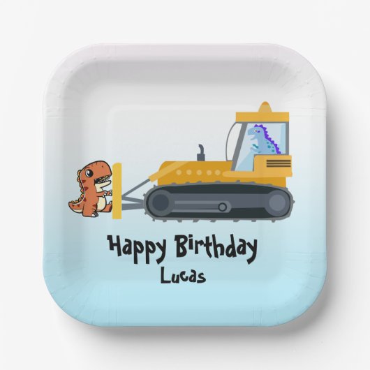 Assiettes En Carton Drôle dinosaure tracteur garçon Retour à l'école A (Recto)