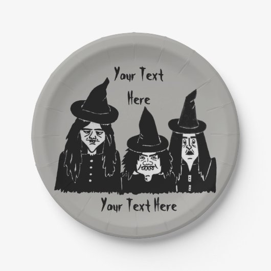 Assiettes En Carton drôle éffrayante sorcières noires effrayant hallow (Devant)