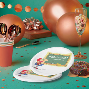 Assiettes En Carton Drôle enseignant de dessin animé Bienvenue à l'éco