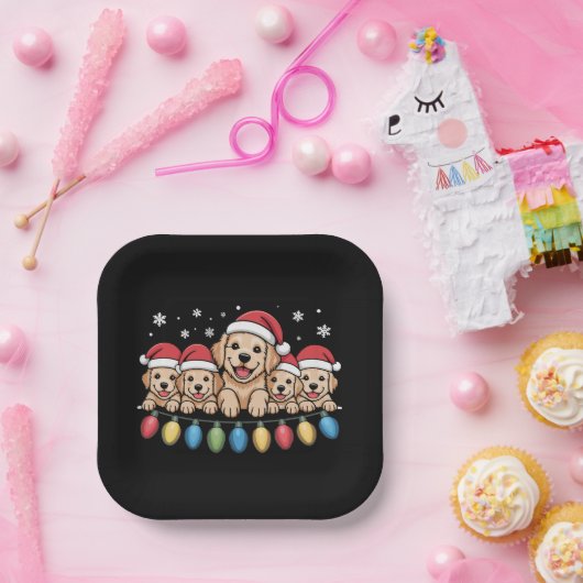 Assiettes En Carton Drôle Golden Retriever Christmas Chien Chien Chien (Fête)