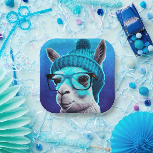 Assiettes En Carton Drôle Llama Alpaca mignonette Animaux Beanie Casqu (Fête)