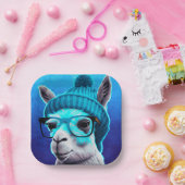 Assiettes En Carton Drôle Llama Alpaca mignonette Animaux Beanie Casqu (Fête)