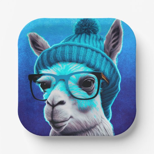 Assiettes En Carton Drôle Llama Alpaca mignonette Animaux Beanie Casqu (Recto)