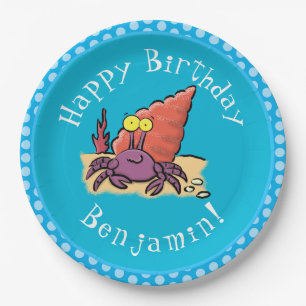 Assiettes En Carton Drôle mignon caricature pourpre crabe ermite