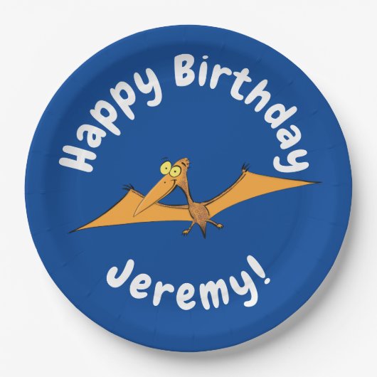 Assiettes En Carton Drôle mignon dessin animé de pterodactyle volant o (Devant)