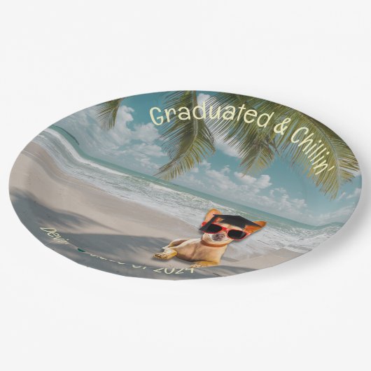 Assiettes En Carton Drôle moderne Dog Beach Graduation Plaque papier (Angle)