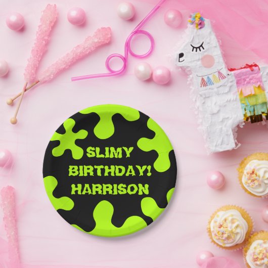 Assiettes En Carton Drôle néon vert citron nom personnalisé anniversai (Fête)