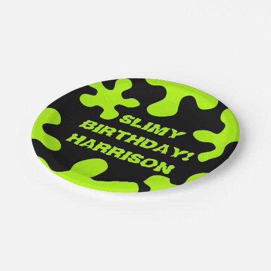 Assiettes En Carton Drôle néon vert citron nom personnalisé anniversai (Angle)