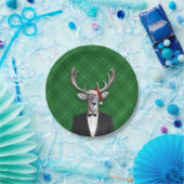 Assiettes En Carton Drôle Noël Chapeau Noël Cerf Vert Plaid (Fête)