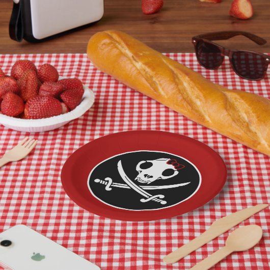Assiettes En Carton Drôle Noir Blanc Jolly Kitty Pirate Os crâne (Pique-nique)