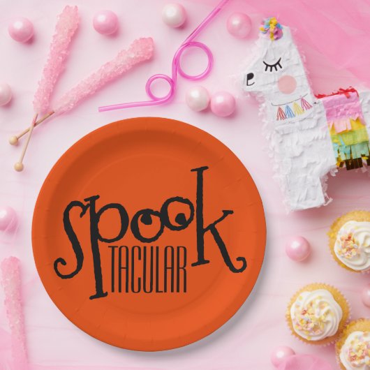 Assiettes En Carton Drôle Orange Black Eyeballs Spooktacular Pun (Fête)