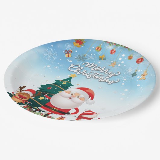 Assiettes En Carton Drôle Père Noël, Snowman, Reindeer Joyeux Noël (Angle)