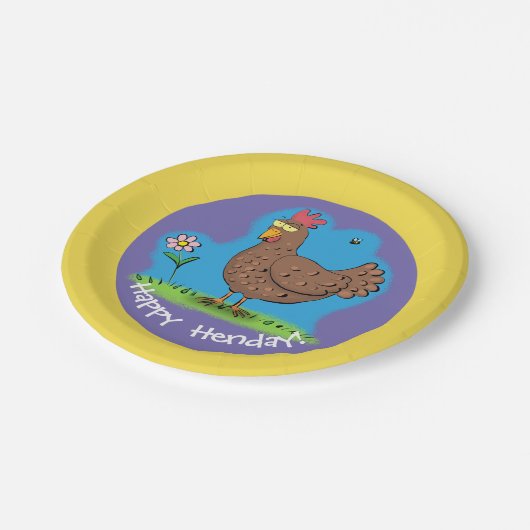 Assiettes En Carton Drôle poulet fête caricature plaque en papier. (Angle)