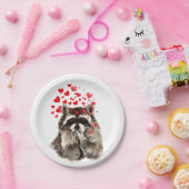 Assiettes En Carton Drôle Raccoon souffler Baisers Coeurs d'amour (Fête)