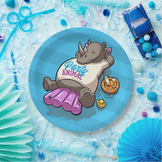 Assiettes En Carton Drôle Rhino Party Animal Pool Inflatable Dessin (Fête)