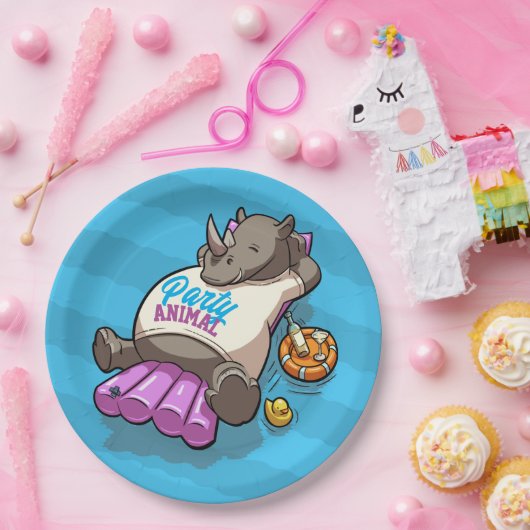 Assiettes En Carton Drôle Rhino Party Animal Pool Inflatable Dessin (Fête)