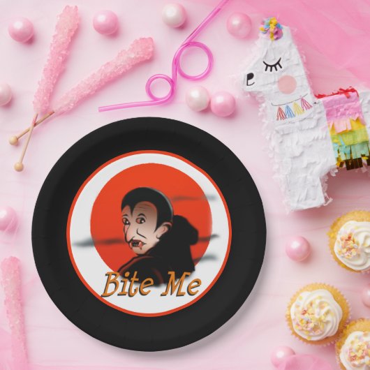 Assiettes En Carton Drôle Sarcastique Halloween Vampire Dit Bite Me (Fête)