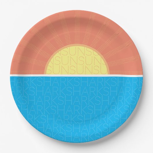 Assiettes En Carton Drôle soleil et requins été (Devant)