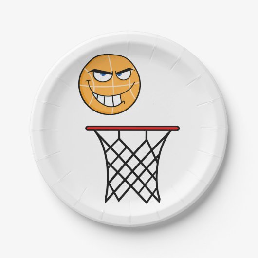 Assiettes En Carton Drôle souriant Basketball visage Dunking (Devant)