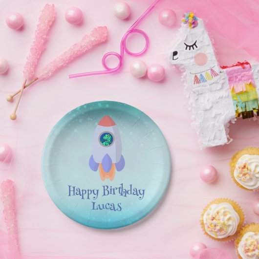 Assiettes En Carton Drôle T-rex dinosaure fusée École enfant Anniversa (Fête)