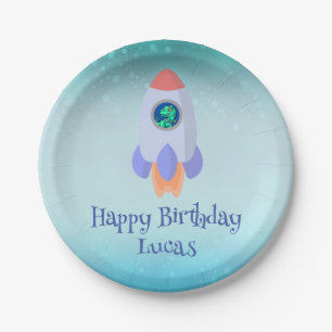 Assiettes En Carton Drôle T-rex dinosaure fusée École enfant Anniversa