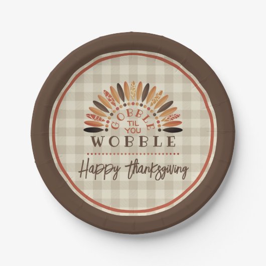 Assiettes En Carton Drôle Thanksgiving Plaid Gobble Til You Wobble (Devant)