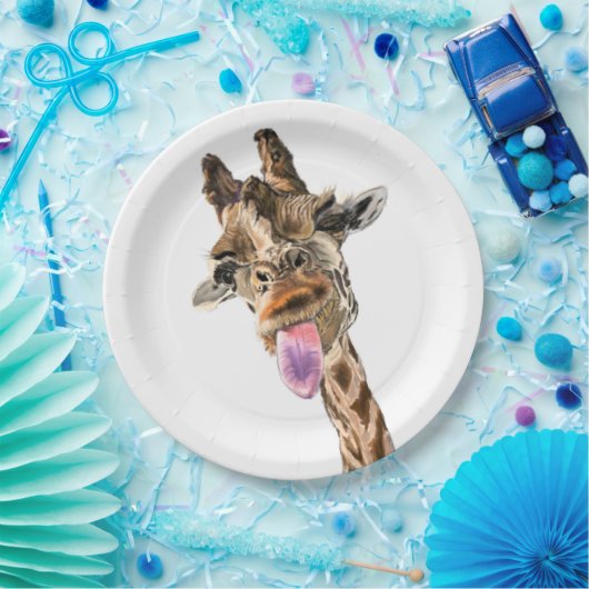 Assiettes En Carton Drôle Tongue Giraffe Out et Wink Jouant - Amusant (Fête)