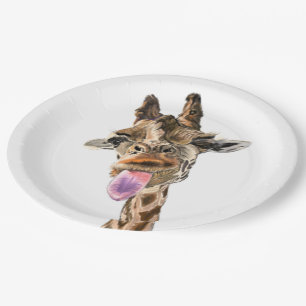 Assiettes En Carton Drôle Tongue Giraffe Out et Wink Jouant - Amusant
