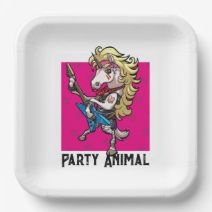 Assiettes En Carton Drôle Unicorn Party Animal Glam Rocker Cartoon
