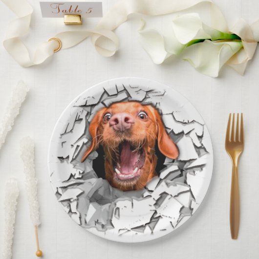 Assiettes En Carton Drôle visage chien (Mariage)