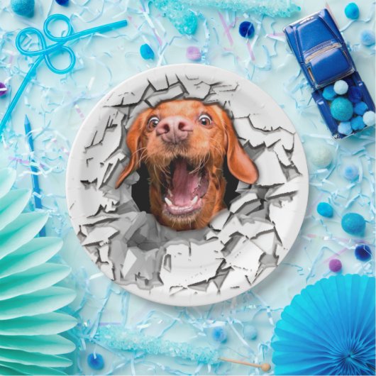 Assiettes En Carton Drôle visage chien (Fête)