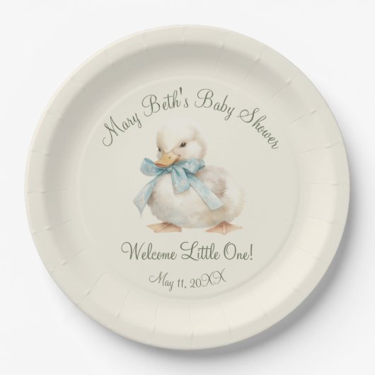 Assiettes En Carton Duckling with Ribbon Baby Shower Paper (Devant)