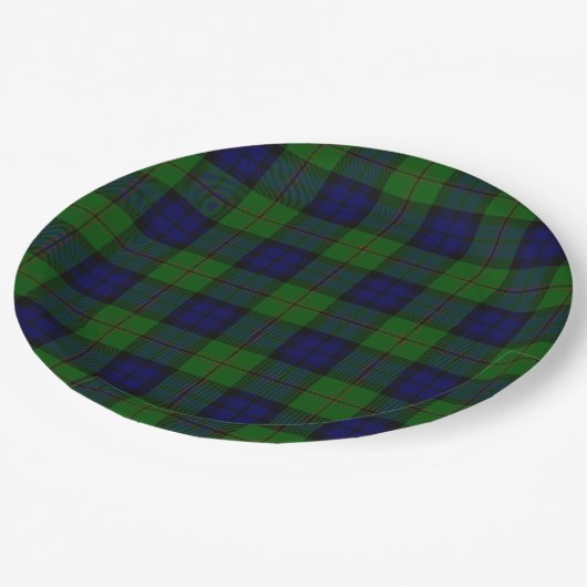 Assiettes En Carton Dundas tartan bleu vert plaid (Angle)
