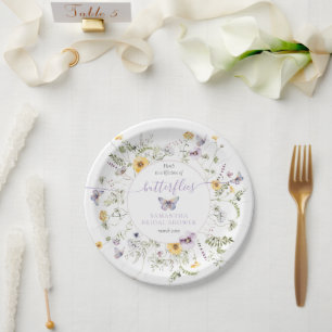 Assiettes En Carton Durée de vie de papillon floral violet Mariage