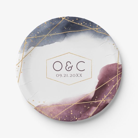 Assiettes En Carton Dusk Aquarelle Géométrique Mariage moderne (Devant)