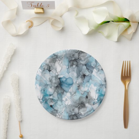 Assiettes En Carton Dusk Blue Grey Alcool Liquide Encre Épersion (Mariage)