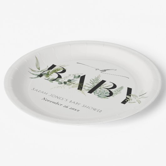 Assiettes En Carton Dusky Feuilleté Fern Succulent Script Oh Baby show (Angle)