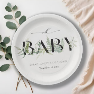 Assiettes En Carton Dusky Feuilleté Fern Succulent Script Oh Baby show