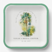 Assiettes En Carton Dusky Tropical Aquarelle Palm Trees Fête des marié (Recto)