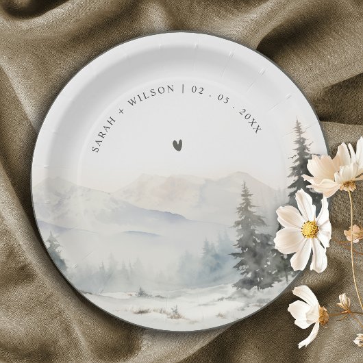 Assiettes En Carton Dusky Winter Snow Mountain Mariage paysage